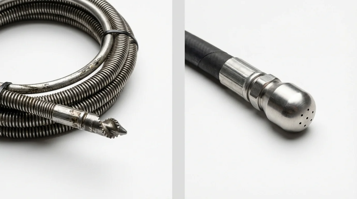 Drain snake cable and hydro jetting nozzle used for drain cleaning in Nampa, ID
