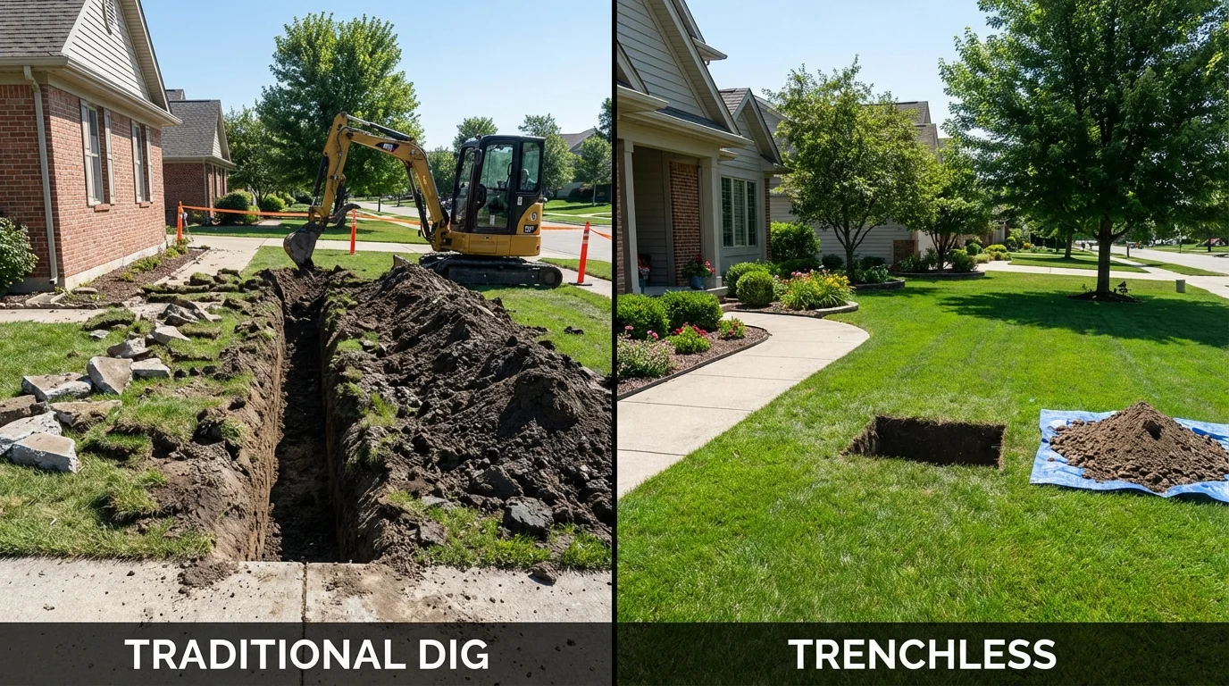 Trenchless sewer repair with minimal yard damage versus traditional excavation in Nampa, ID